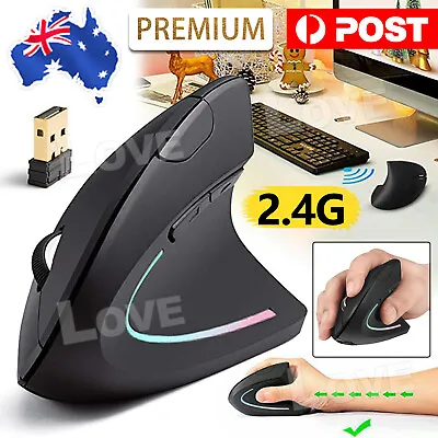 Usb Vertical Wireless Ergonomic Mouse Rgb Gaming 2400 Dpi 2.4 • $15.95