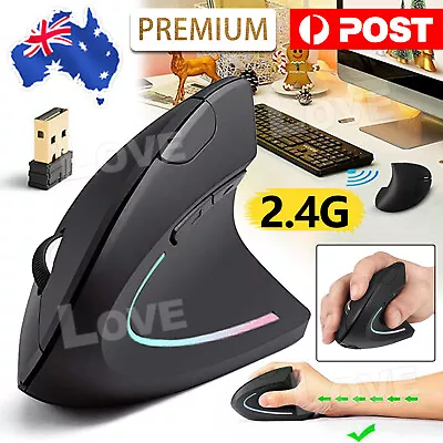 $15.95 • Buy Usb Vertical Wireless Ergonomic Mouse Rgb Gaming 2400 Dpi 2.4