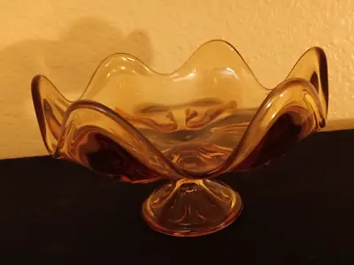 Vintage Viking Amber Glass Footed Pedestal 6 Petal Compote Candy Dish • $6