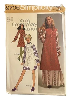 Vtg Simplicity Prairie Dress Smock Pattern 9706 Size 14 Cottagecore 70s Uncut • $18.97