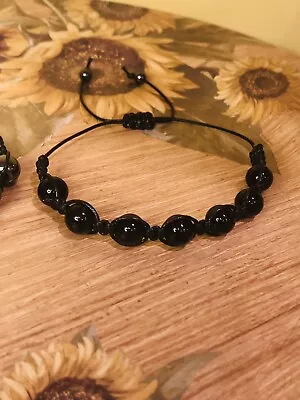 Black Jade Bracelet Genuine Jade Gemstone Adjustable Beaded Bracelet Shambhala • $18.64