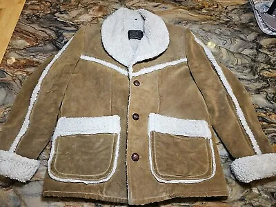 Vtg 50s 60s Sears Western Wear Suede Leather Shearling Marlboro Man Jacket Med • $199.99