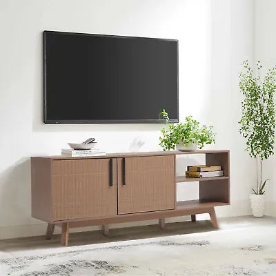 5FT TV Cabinet Stand Unit Walnut Wood Colour Media Storage Space Shelves W/Doors • £169.95