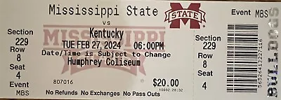 2024 Kentucky Vs Mississippi State Bulldogs Collectible Basketball Ticket Stub • $6.99