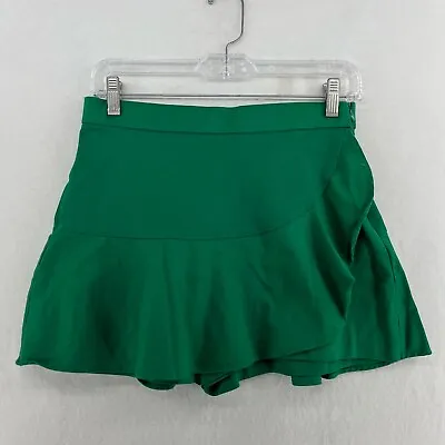 Zara Mini Skort Women's Sz Medim Green Lined A-Line Ruffle Trim Stretch Pull On • $14.99