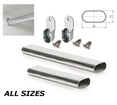 Premium Wardrobe Rail Oval Chrome Hanging Rail Up To 3m Free End Supports Screws • £1.79