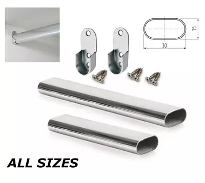 Premium Wardrobe Rail Oval Chrome Hanging Rail Up To 3m Free End Supports Screws • £1.79