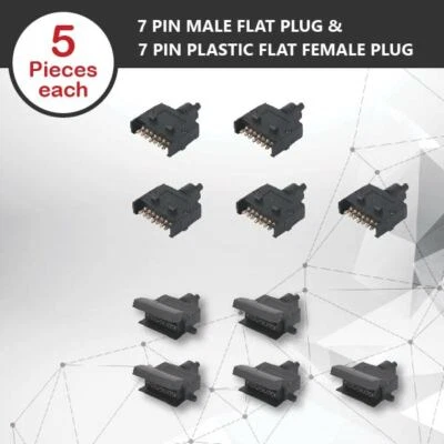$39.94 • Buy 5 X TRAILER PLUG 7 PIN FLAT MALE TO 7 PIN FLAT FEMALE RECTANGLE CARAVAN TRAILER