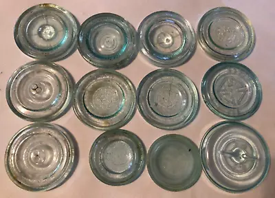Vintage Lot Of 12 Assorted Brands & Sizes Blue Aqua Glass Canning Jar Lids • $20