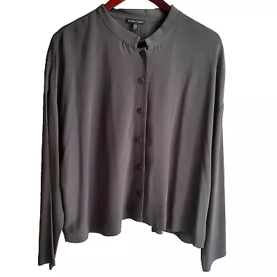 Eileen Fisher Shirt Womens Long Sleeve Mandarin Collar Button Up Tencel Blend L • $36.49