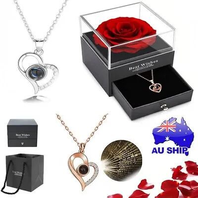 Gift For Women Eternal Rose Gift Box /w Heart Necklace I Love You Valentines Day • $12.99