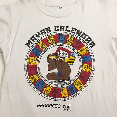 Mayan Calendar Yucatan Mexico T-Shirt M Progreso Maya Astrology White Tee • $25