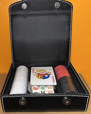 Vtg NIB ONS Poker Chip Complete Mini Travel Cards Dice Gamble Faux Leather New • $23
