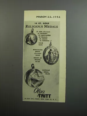 1952 Olga Tritt Religious Medals Advertisement • $19.99