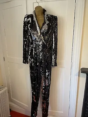 £39.99 • Buy V By Very All Sequin Jumpsuit Gun Metal Party Size 10 Fancy Dress Silver Black