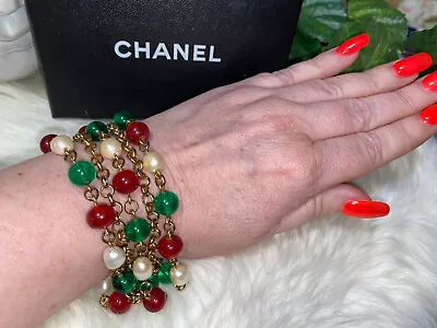 Chanel Vintage Ultra Rare Gripoix Multi Color Glass & Pearl Bracelet!! MINT!! B2 • $4000