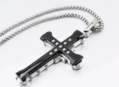 Mens Titanium Stainless Steel Cross Pendant Crucifix Necklace In Gift Bag UK  • £8.99