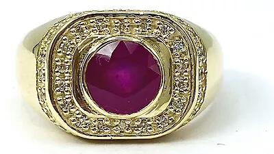 3.34 Ct Natural DIAMOND & Natural RUBY Solitaire Mens Pinky Ring 14k Yellow Gold • $1588