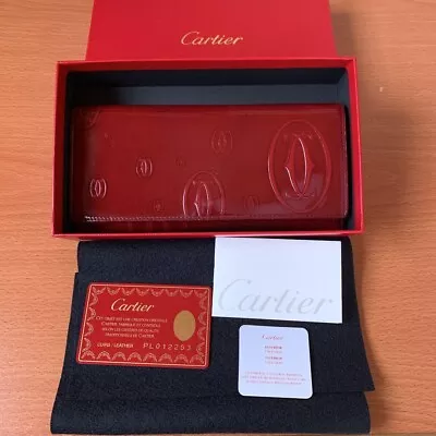 Cartier Happy Birthday Bordeaux Bifold Flap Long Wallet 2C Logo Calf Leather • $94.16