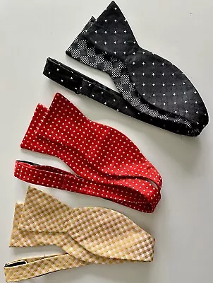 LOT OF 3 - 100% Silk Adjustable Bow Ties (Polka Dot Check Geometric) • $14.99