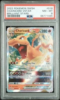 $30 • Buy 2022 Pokemon Sword And Shield Brilliant Stars #18 Charizard Vstar PSA 8 A