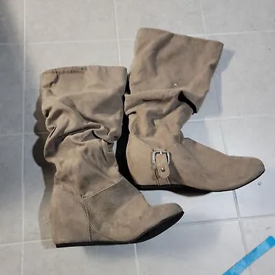 Bongo Womens Armitage 20311 Taupe Leather Mid Calf Pull On Slouch Boots Sz 7 M • $24.99