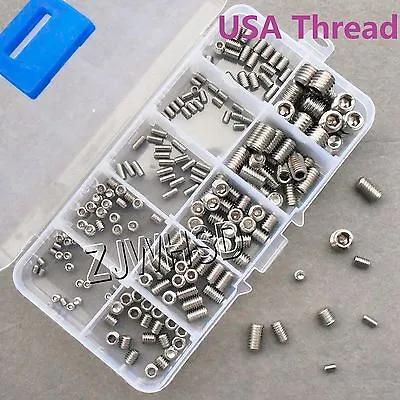 200pcs Stainless USA Thread UNC UNF Allen Hex Socket Set Grub Screw Cup Point • £12.46