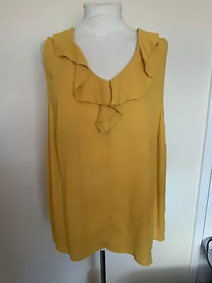 Ladies Mustard Yellow Sleeveless Long V Neck Top Size 20 By TU • £2