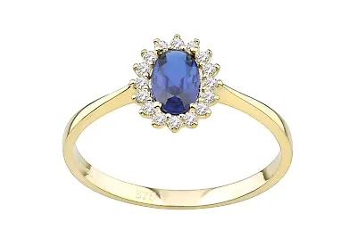 9ct Yellow Gold Sapphire Cluster Ring Oval Shape Cz Stone By Citerna • £89.95