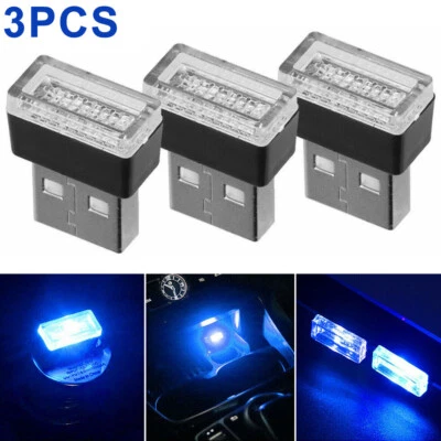 $4.99 • Buy 3X USB LED Mini Car Interior Light Neon Atmosphere Ambient Lamp Bulb Accessories
