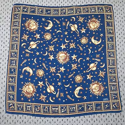 Gianni Versace 100% Silk Scarf Dark Blue And Gold Sun Moon Stars Zodiac • $100