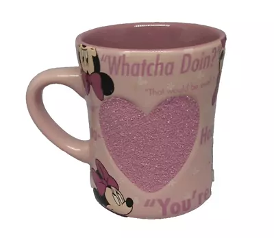 Disney Minnie Mouse Coffee Cup Mug Ceramic Pink Glitter Hearts 12oz • $17.95