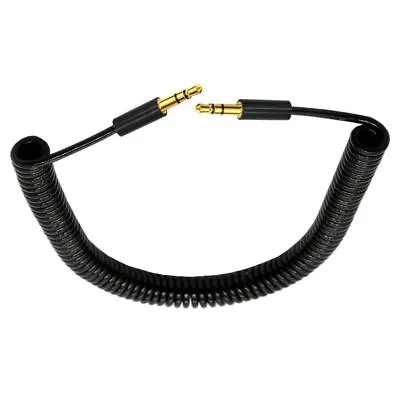 3.5mm 3 Pole 1/8  TRS Male To Male Coiled AUX Audio Cable • £5.99
