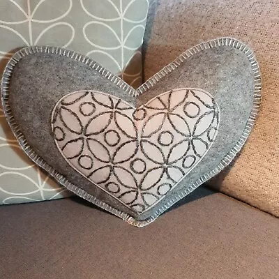 VALENTINE Charcoal Grey Love Heart Shape Sofa Cushion Geometric Embroidery Throw • £22.99