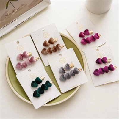 $2.86 • Buy Velvet Heart Hair Clips For Women Bangs Barrettes Side Hairpin Hair Accessories