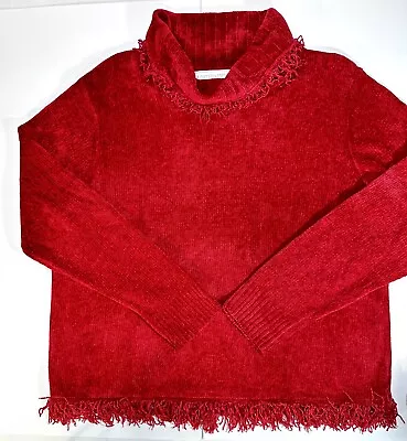 United States Sweater M Cowl Pullover FRINGE SOFT Chenille BOHO CHRISTMAS Red • $17.88