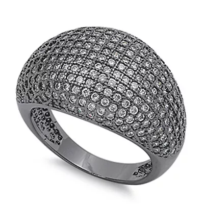 White CZ Black Micro Pave Dome Wide Ring New 925 Sterling Silver Band Sizes 6-10 • $54.79