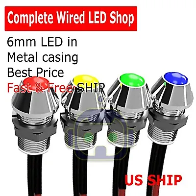 2~10 PCS 5mm Wired LED Diode Metal Case Panel Indicator Warning Light 12V Lamp • $2.95