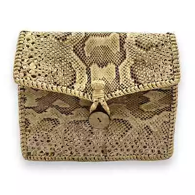 1970's Python Snakeskin Raffia Trim Clutch Purse • $60