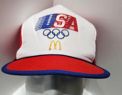 Vintage 1984 McDonalds Team USA Olympics Trucker Snapback Hat Cap Red White Blue • $11.97