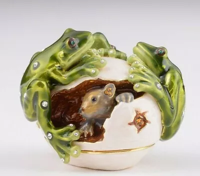 Frog And Squirrel  Trinket Box Hand Made By Keren Kopal & Austrian Crystals  • $20.50