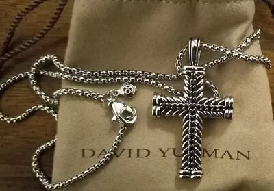 Authentic Beautiful David Yurman Men's Chevron Cross Pendant Necklace 1.8 Mm 20  • $249.95