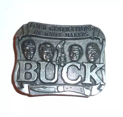 Belt Buckle Buck Knife Makers Four Generations Silver Pewter Vintage • $10