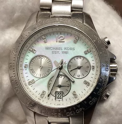 Vintage Michael Kors Chronograph Men’s Watch Mother Of Pearl Face With Diamonds • $36.99