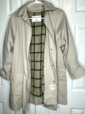 London Fog Trench Coat Plaid Lined Limited Edition Beige Women's Size 8 Reg VTG • $32.99