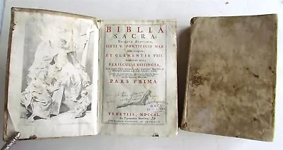 1740 BIBLE ILLUSTRATED 2 VOLUMES OLD TESTAMENT Antique VELLUM BINDING In LATIN • $642