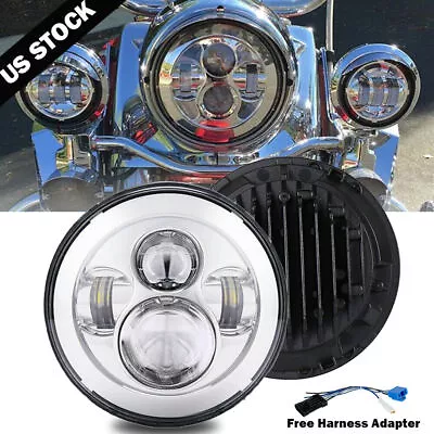 $29.99 • Buy 7  Inch LED Headlight Projector Chrome Hi/Lo For Yamaha V-Star XVS 650 950 1100