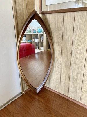 $170 • Buy Mid Century Syroco  Wood  Large Cat Eye Wall Mirror 35x15  MCM Hollywood Regency