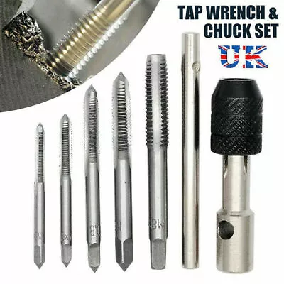 6Pcs TAP WRENCH & GRIP CHUCK SET TOOL T-HANDLE METRIC M3 M4 M5 M6 M8 AND DIE UK • £3.95