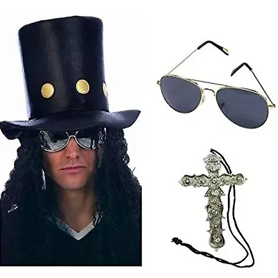 1980S 80S 1990s ROCKER FANCY DRESS COSTUME MUSIC ACCESSORIES HAT WIG NECKLACE • £14.99